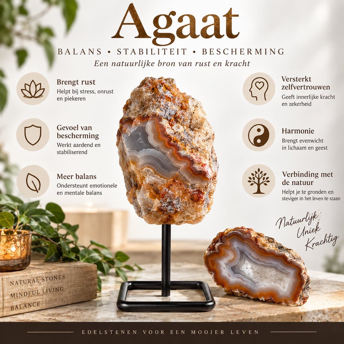 S4H - Ruwe Agaat op Standaard – Natuurlijke Edelsteen Decoratie – Stabiliteit & Bescherming – Uniek Interieurstuk – Spiritueel Cadeau voordelen