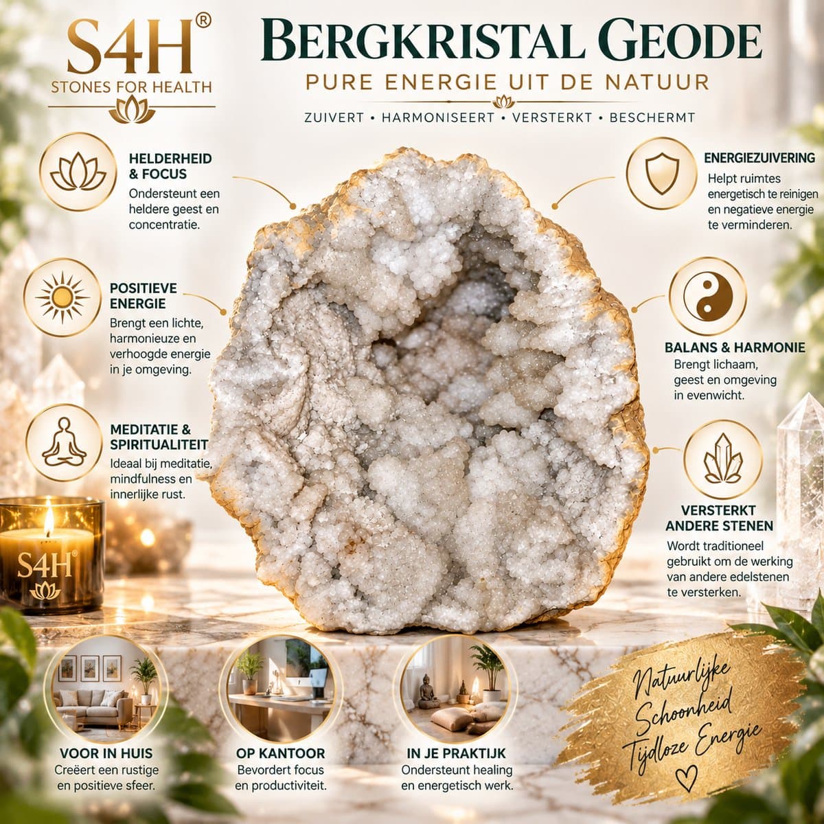 S4H® Bergkristal Geode XXL 5,08 kg – Ruwe Kwarts Geode met Kristallen – Natuurlijk Kristal – Uniek Exemplaar – Decoratie, Energie & Meditatie voordelen