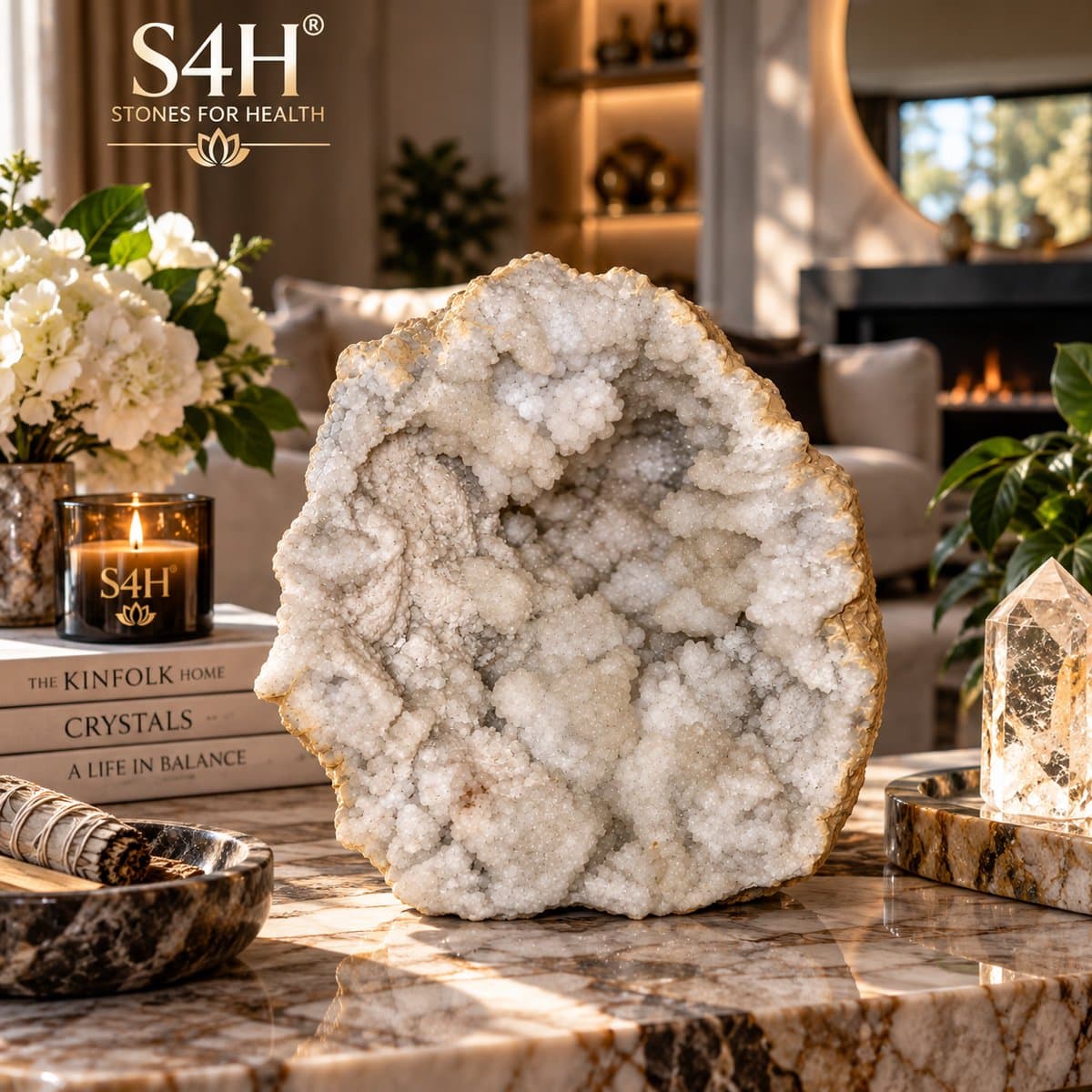 S4H® Bergkristal Geode XXL 5,08 kg – Ruwe Kwarts Geode met Kristallen – Natuurlijk Kristal – Uniek Exemplaar – Decoratie, Energie & Meditatie