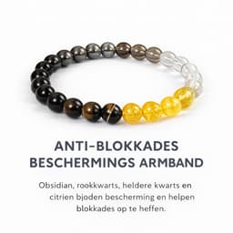 S4H - Anti-Blokkades Beschermings Armband – Obsidiaan, Rookkwarts, Heldere Kwarts & Citrien 8mm kralen - 18 cm 6