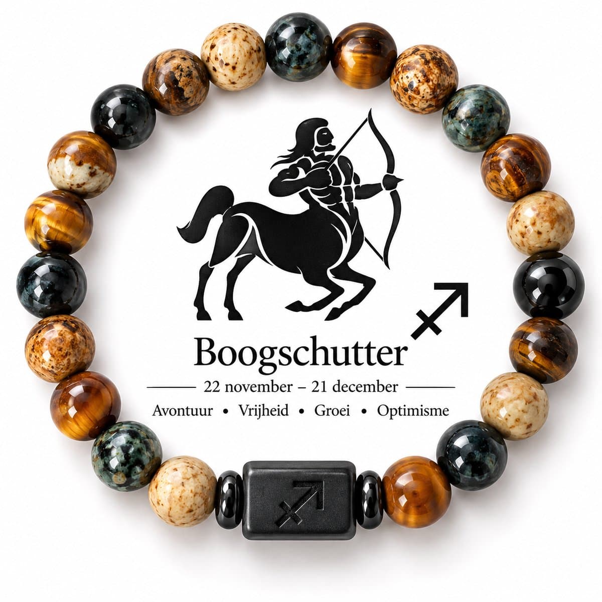 S4H Sagittarius Armband – Boogschutter Edelsteen Armband – Tijgeroog, Jaspis & Agaat – Sterrenbeeld Armband voor Kracht, Focus & Vrijheid – Handgemaakt Unisex