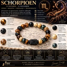 S4H Schorpioen Armband (Scorpio) – Edelsteen Horoscoop Armband – Tijgeroog & Jaspis – 18 cm Unisex – Bescherming & Intuïtie – Cadeau voor Hem & Haar 3