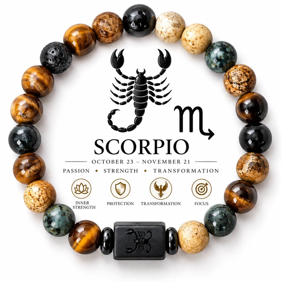 S4H Schorpioen Armband (Scorpio) – Edelsteen Horoscoop Armband – Tijgeroog & Jaspis – 18 cm Unisex – Bescherming & Intuïtie – Cadeau voor Hem & Haar