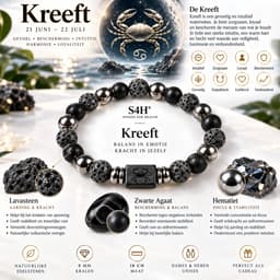S4H® Kreeft Sterrenbeeld Armband – 18 cm – 8 mm Lavasteen, Zwarte Agaat & Hematiet – Cancer Zodiac Edelstenen Armband – Dames & Heren 2