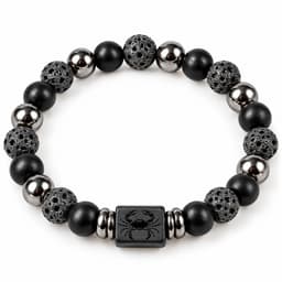 S4H® Kreeft Sterrenbeeld Armband – 18 cm – 8 mm Lavasteen, Zwarte Agaat & Hematiet – Cancer Zodiac Edelstenen Armband – Dames & Heren 4