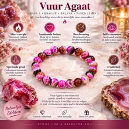 S4H® Vuur Agaat Edelstenen Armband – 8 mm Kralen – 18 cm – Handgemaakt Unisex – Roze Agaat – Balans, Kracht & Bescherming 3