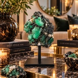 S4H® Ruwe Smaragd op Standaard – Natuurlijke Groene Edelsteen – Luxe Kristal Woondecoratie – Uniek Mineraal voor Interieur, Meditatie & Hartchakra 5