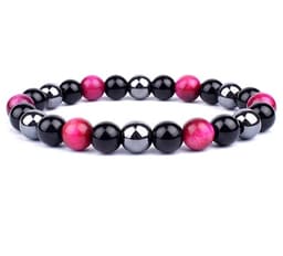 S4H Triple Protection roze Tijgeroog / Hematiet/ Obsidian Edelstenen armband 8mm kralen / size 18 cm