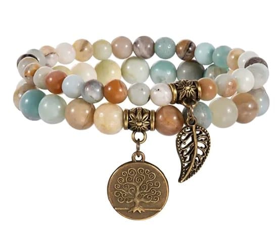 S4H - Amazoniet Armband – Bescherming & Balans | Met Levensboom & Blad Hanger