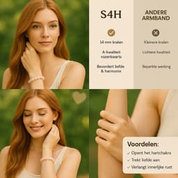 S4H Rozenkwarts Liefdes Armband – 14 mm Kralen | Trek Liefde & Harmonie aan 4