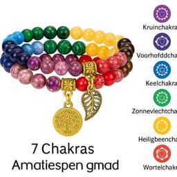 S4H Chakra Armband Set – 7 Chakra’s met Levensboom & Blad Bedels