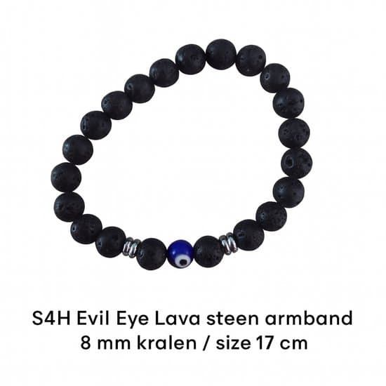 S4H Evil Eye Lava steen armband – 8 mm kralen – 17 cm