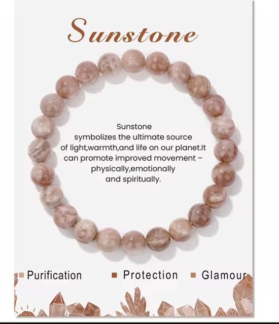 S4H SUNSTONE EDELSTENEN ARMBAND 8MM / KRALEN 18 CM SIZE