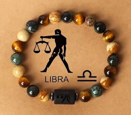 S4H Libra Armband – Edelsteen Horoscoop Armband Weegschaal – Tijgeroog & Natuursteen – 18 cm – Harmonie & Balans – Cadeau voor Haar & Hem