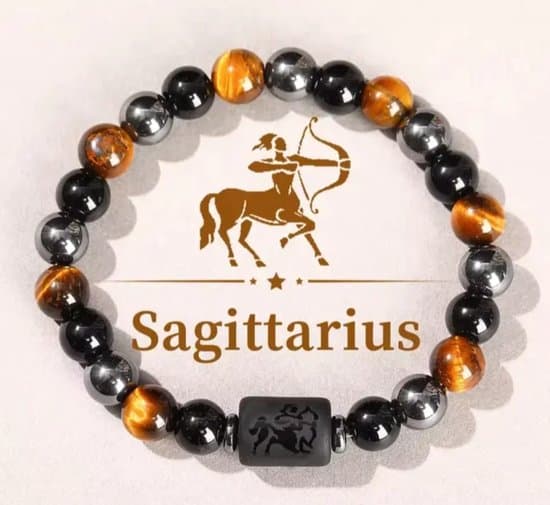S4H Sterrenbeeld Armband Sagittarius – Tijgeroog, Hematiet & Obsidiaan | Boogschutter Edelsteen Armband