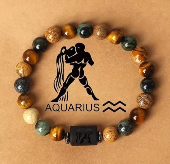 S4H Aquarius Armband – Edelsteen Horoscoop Armband Waterman – Tijgeroog & Natuursteen – 18 cm – Creativiteit & Intuïtie – Cadeau voor Hem & Haar