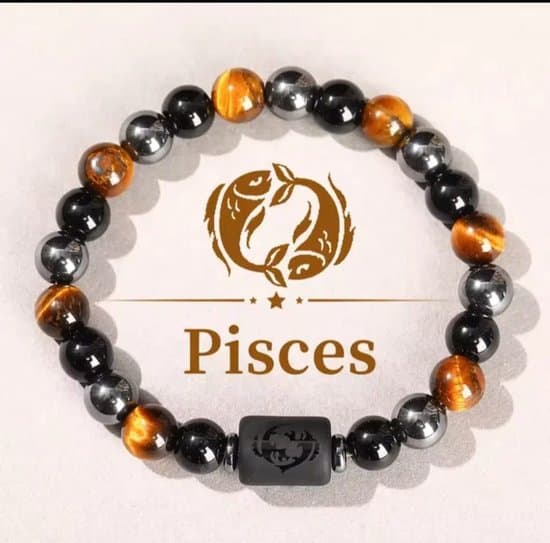 S4H Sterrenbeeld Armband Vissen – Tijgeroog, Hematiet & Obsidiaan | Bescherming, Intuïtie & Emotionele Balans