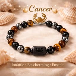 S4H Sterrenbeeld Armband Kreeft (Cancer) – 8 mm Edelstenen – Tijgeroog, Hematiet & Onyx – Bescherming, Emotionele Balans & Kracht – 18 cm – Unisex