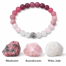 S4H - Oneindig Liefde Aantrekken Armband 8mm kralen – Rozenkwarts, Rhodoniet & Witte Jade + Spiraal Oneidig Liefde - Maat 19cm