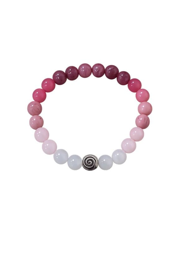 S4H - Oneindig Liefde Aantrekken Armband 8mm kralen – Rozenkwarts, Rhodoniet & Witte Jade + Spiraal Oneidig Liefde - Maat 19cm