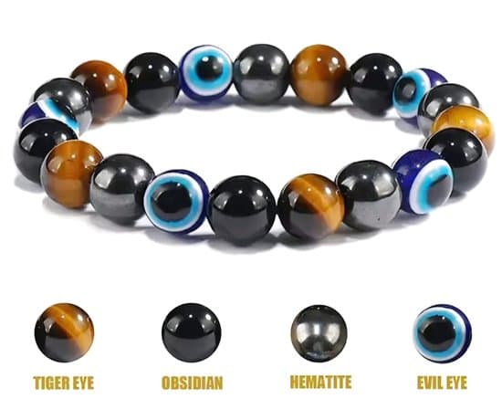 S4H Bescherm Armband – Tijgeroog, Obsidian, Hematiet & Evil Eye – Energie & Geluk