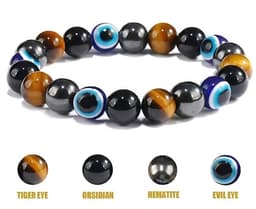 S4H Bescherm Armband – Tijgeroog, Obsidian, Hematiet & Evil Eye – Energie & Geluk