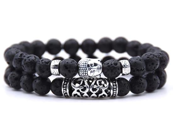 S4H Lava Steen Armband – 2-delige Set – Natuurlijke Lavasteen voor Energie & Aarding – Buddha Armband – Handgemaakt Unisex Sieraad