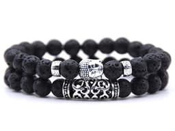 S4H Lava Steen Armband – 2-delige Set – Natuurlijke Lavasteen voor Energie & Aarding – Buddha Armband – Handgemaakt Unisex Sieraad