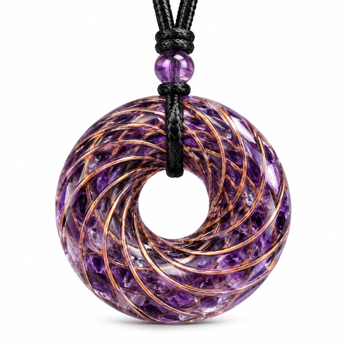 S4H® Orgonite Amethist Donut Hanger – Torus Ketting met Koper Wire Wrap – Edelsteen Ketting – Spiritueel Sieraad – Unisex