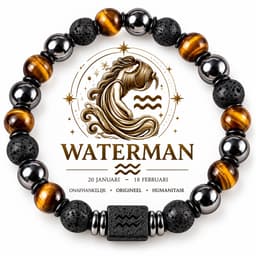 S4H - Sterrenbeeld Waterman Armband – Tijgeroog, Hematiet & Obsidiaan | Aquarius Edelsteen Armband