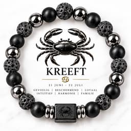 S4H® Kreeft Sterrenbeeld Armband – 18 cm – 8 mm Lavasteen, Zwarte Agaat & Hematiet – Cancer Zodiac Edelstenen Armband – Dames & Heren