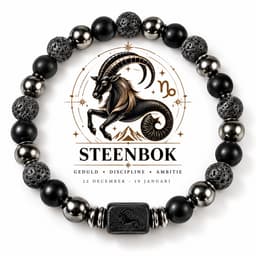 S4H® Steenbok Sterrenbeeld Armband – 18 cm – 8 mm Lavasteen, Zwarte Agaat & Hematiet – Capricorn Zodiac Edelstenen Armband – Dames & Heren