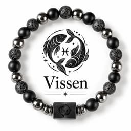 S4H® Vissen Sterrenbeeld Armband – 18 cm – 8 mm Lavasteen, Zwarte Agaat & Hematiet – Zodiac Armband – Unisex