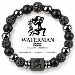 S4H Sterrenbeeld Armband Waterman 18 cm – 8mm Kralen – Lavasteen, Mat Zwarte Agaat & Hematiet – Unisex