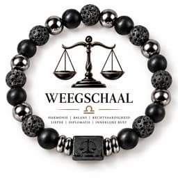 S4H Sterrenbeeld Armband Weegschaal 18 cm – 8mm Kralen – Lavasteen, Mat Zwarte Agaat & Hematiet – Unisex