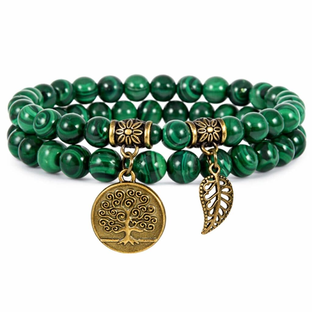 S4H Malachiet Life of Tree Dubbele Armband – 8 mm Kralen – 18 cm