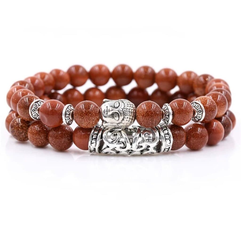 S4H Rode Goudsteen Armband – 2-delige Set – Goldstone Edelsteen voor Positiviteit & Energie