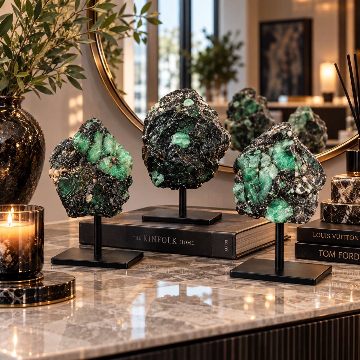 S4H® Ruwe Smaragd op Standaard – Natuurlijke Groene Edelsteen – Luxe Kristal Woondecoratie – Uniek Mineraal voor Interieur, Meditatie & Hartchakra