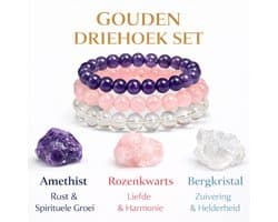 S4H Gouden Driehoek Armbandset – Amethist, Rozenkwarts & Bergkristal | Liefde, Harmonie & Bescherming