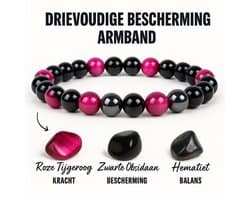 Triple Protection Armband – Rode Tijgeroog, Hematiet & Obsidiaan | Kracht, Bescherming & Aarding | Spirituele Energie Armband – S4H®