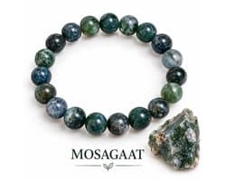 S4H® Mosagaat Armband – 8 mm Kralen – 18 cm – Natuurlijke Edelsteen Armband – Groei, Balans, Aarding & Harmonie – Unisex
