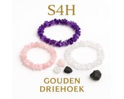 S4H® Gouden Driehoek Armband Set – Splitarmbanden (Amethist, Rozenkwarts & Bergkristal)