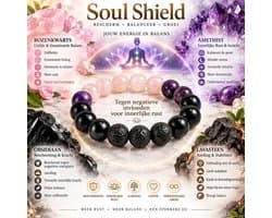 S4H® Soul Shield Edelstenen Armband – Rozenkwarts, Amethist, Obsidiaan & Lavasteen – Bescherming, Aarding & Innerlijke Rust