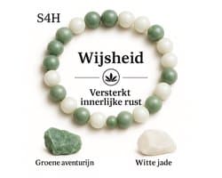 S4H Edelstenen Armband Groene Aventurijn & Witte Jade – 8 mm Kralen – 18 cm – Natuursteen Armband – Unisex – Handgemaakt