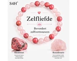 S4H Zelfliefde Edelsteen Armband – Rozenkwarts & Rhodoniet – 8 mm Kralen – Natuursteen Armband – Dames – Roze
