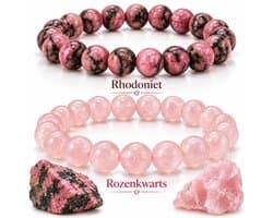 S4H® Rozenkwarts & Rhodoniet Armbandset – 8 mm Edelstenen – 18 cm – Liefde, Harmonie & Hartchakra
