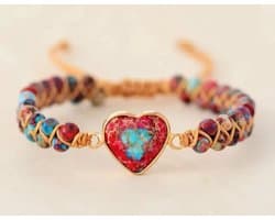 S4H – Armband Liefdesenergie – Rode & Turquoise Jaspis Hart