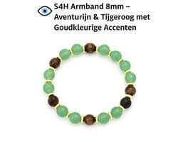 S4H Armband 8mm – Aventurijn Tijgeroog met Goudkleurige Accenten