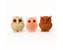 S4H – Set van 3 Edelsteen Uilen | Rode Jaspis, Howliet & Rozenkwarts – Bescherming, Rust & Liefde