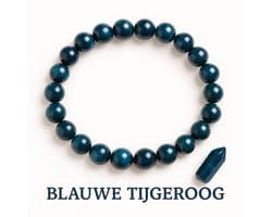S4H Blauwe Tijgeroog Edelstenen Armband 8 mm – Maat 18 cm | Beschermende Krachtsteen | Blauwe Tijgeroog Kralen Armband Dames & Heren